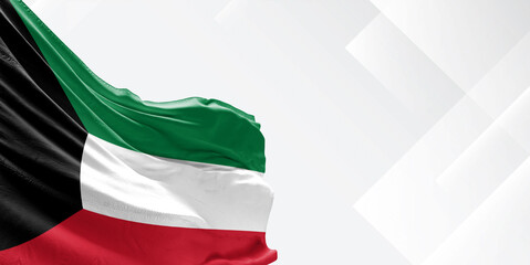 Kuwait national flag cloth fabric waving on beautiful white Background.
