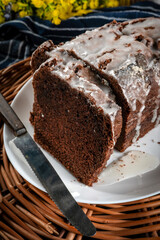 Freshly baked chocolate cake.