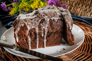 Freshly baked chocolate cake.