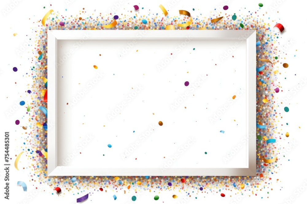 Poster a picture frame surrounded by confetti sprinkles. perfect for party invitations or event announcemen
