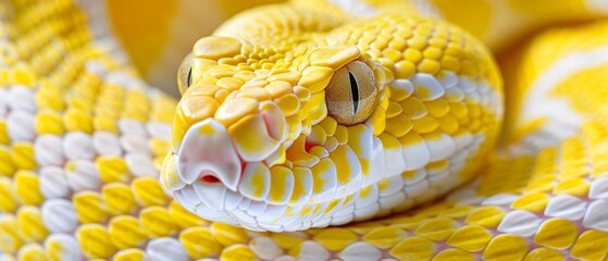  a close - up of a yellow and white snake's head and neck, with a yellow and white background.