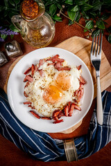 Fried egg and sliced sausage.