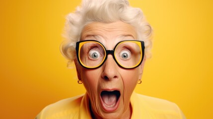 Woman with glasses making a funny expression, suitable for humor content - obrazy, fototapety, plakaty