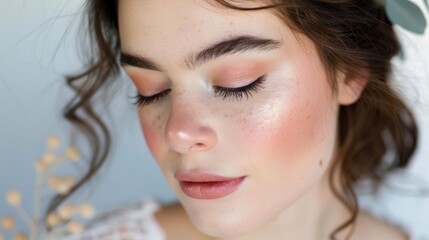 Natural makeup tutorial - Beauty blogger demonstrating natural makeup application, showcasing her skills and style on social media.