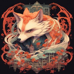 Fototapeta premium A beautiful painting of a fox with long white hair. Perfect for nature lovers and animal enthusiasts