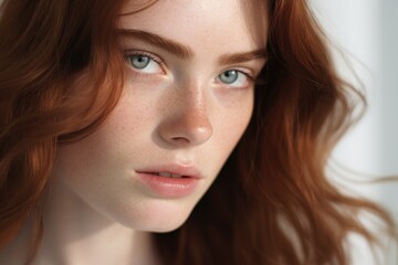 Obraz premium Close up of a woman with vibrant red hair, suitable for beauty and fashion concepts