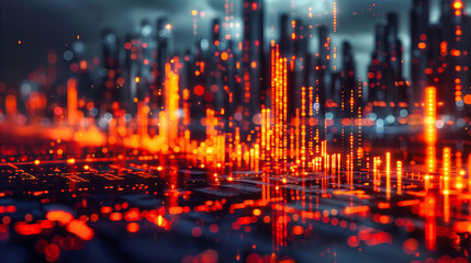 Digital Network Over the City, Technology and Future Concept, Modern Skyline with Cyber Connectivity