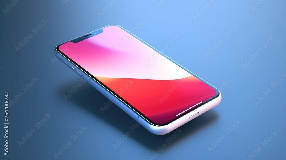 Poster close up of a cell phone on a blue surface. perfect for technology concepts