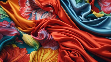 Various colored fabric neatly arranged on a table. Ideal for fashion or crafting projects