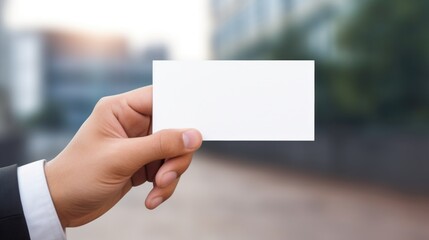 Person holding a blank business card, perfect for business concepts