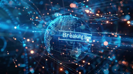 Fotobehang a high-tech banner design with a futuristic globe with the text Breaking News.   © png-jpeg-vector