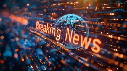 a high-tech banner design with a futuristic globe with the text Breaking News. 
 - obrazy, fototapety, plakaty