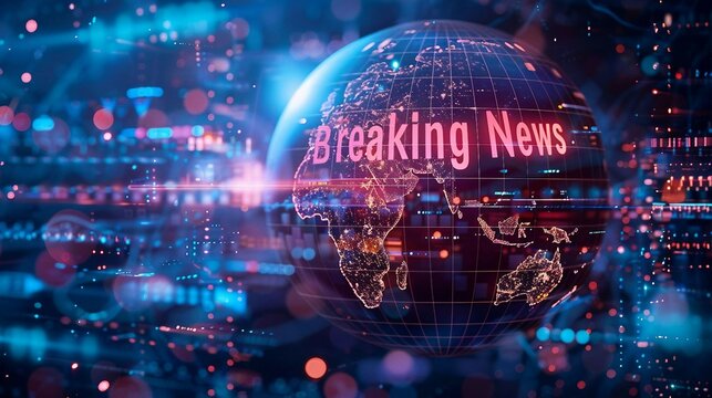 a high-tech banner design with a futuristic globe with the text Breaking News. 
