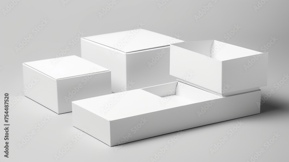 Poster White boxes stacked on top of each other. Suitable for packaging and storage concepts