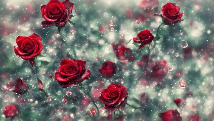 Let your imagination run wild with a Red Rose, captured in a close up shot, surrounded by a mysterious fog, adorned with shimmering water droplets, and bathed in a soft and alluring light. - Powered by Adobe