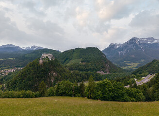 Fototapeta na wymiar Alps mountain castle summer view