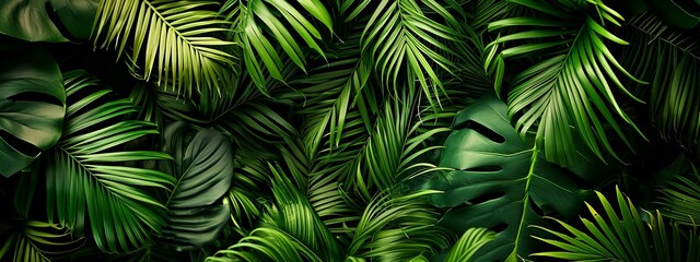a green background with lots of leaves and plants on it