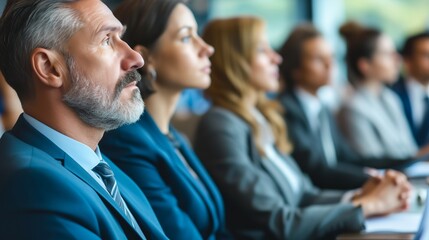 a group of people sitting in a row