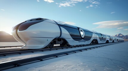 a futuristic train traveling on a track