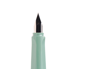 Fountain pen is green on white background.