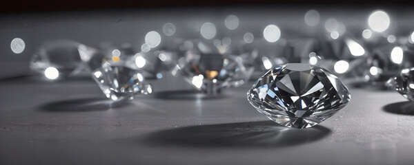 Transparent pure diamonds on black background