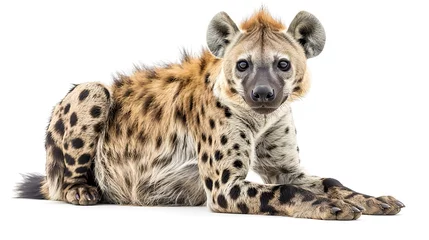 Foto op Plexiglas One hyena isolated on white background. © MiguelAngel