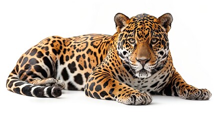 One jaguar isolated on white background.