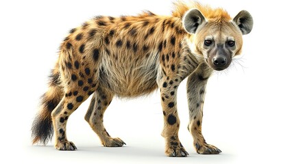 One hyena isolated on white background.