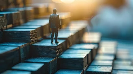 Foto op Plexiglas Solitary businessman on a vast staircase symbolizes career journey and progression © Vodkaz