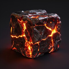 A glowing molten lava rock with bright cracks on a dark background