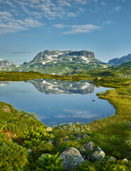 namenloser See, Verjesteinsnuten, Haukelifjell, Vestland, Norwegen