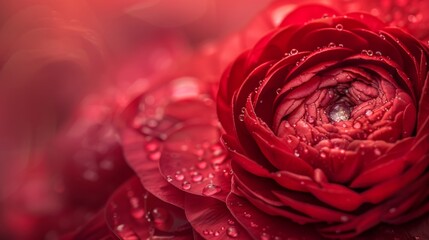 rote Blumen mit Tau Tropfen, red flowers with dew drops - obrazy, fototapety, plakaty