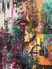 Abstract of Amidst the vibrant colors and eclectic art of a bohemian industrial commune