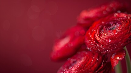 rote Blumen mit Tau Tropfen, red flowers with dew drops - obrazy, fototapety, plakaty