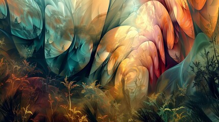 Abstract of Immersed in the whimsical wonders of nature-inspired landscapes they discovered the magic and beauty of the natural world. - obrazy, fototapety, plakaty