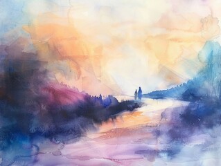 Abstract of In a moment of respite they found themselves surrounded by the ethereal beauty of a watercolor abstract landscape