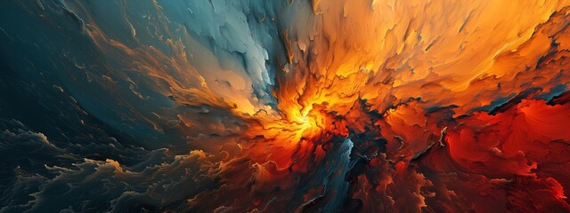 A colorful space scene with a bright orange and blue swirl