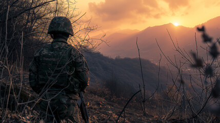 Indian Soldiers on Mountain Ridge at Dawn's Early Light