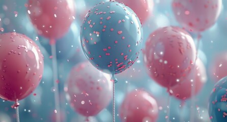 Blue and Pink Balloons Floating in the Air