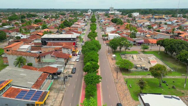 Aerial drone view of Vila dos Cabanos district - Barcarena, Para state, Brazil