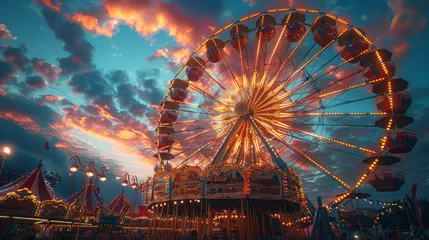 Photo sur Plexiglas Gondoles Sky art Ferris wheel shines at night in city carnival event