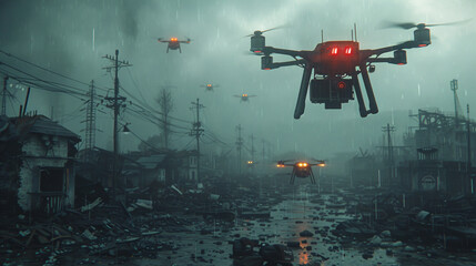 A network of autonomous drones coordinating a search and rescue mission in a disaster-stricken...
