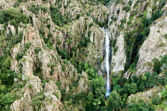aerial view of "Piscia di l&rsquo;Onda" waterfall, Corsica, France