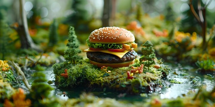 Miniature Cityscape Creation Whimsical Image Using Fast Food Items. Concept Miniature Cityscapes, Whimsical Images, Fast Food Art, Creative Photography