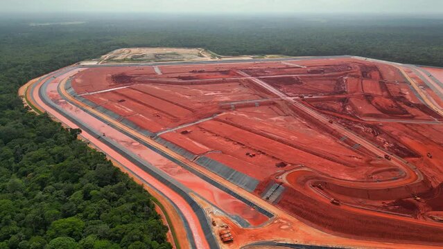 Aerial drone view of waste depot of an alumina refinery  in Barcarena, PA, Brazil.