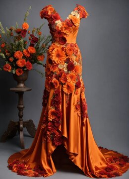 Fashionable evening orange summer dress on a mannequin. ai generative. ai generative