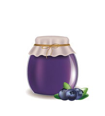 Blueberry  jam jar. vector illustration