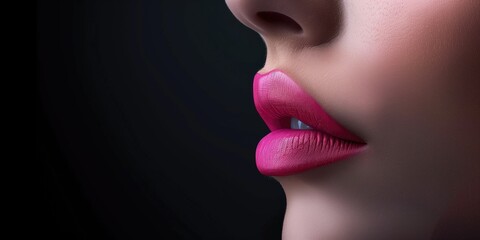 Elegant Pink Lips: Glossy Beauty Close-Up, on black background