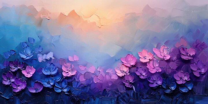 Sunset Blooms: A Vibrant Floral Landscape Painting