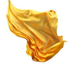 realistic yellow waving cloth, flying scarf, or silk, isolated on a transparent background. 